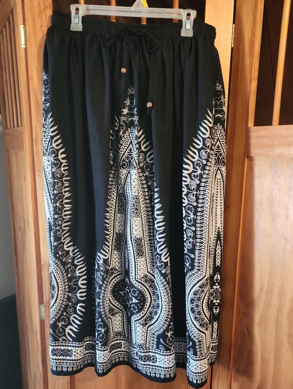 Black & White Printed Full-Length Skirt with Drawstring